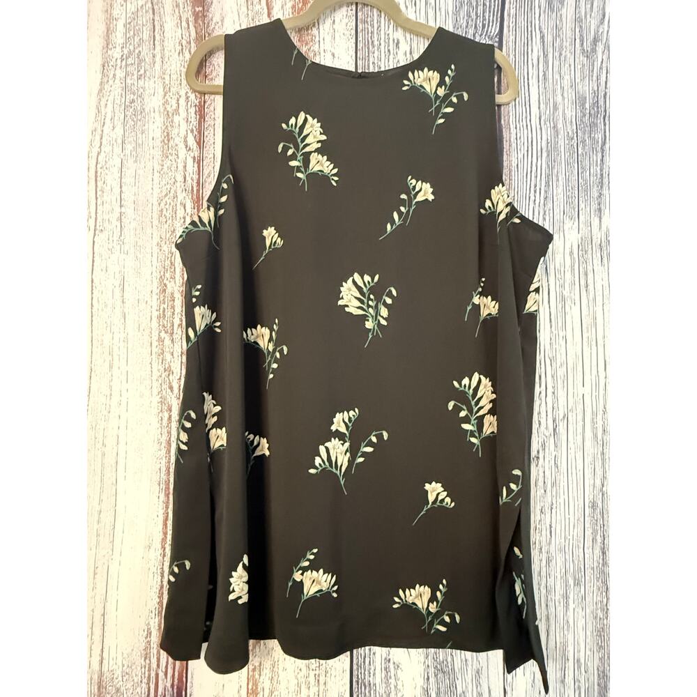 Ann Taylor Factory Sleeveless Black Floral Blouse Size XL